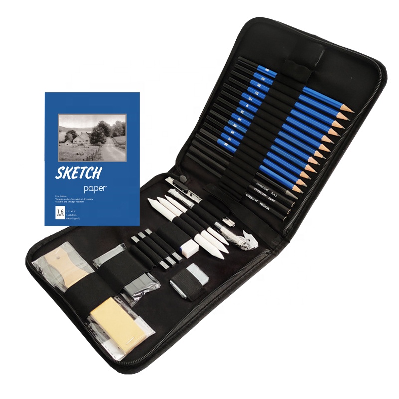 Popular sketch and drawing pencil set of 33pcs artist quality drawing tool set in bag package