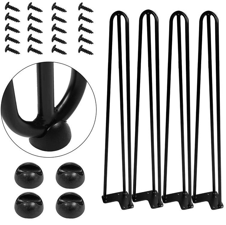 Black Hairpin Legs, 3/8" Diameter, Set for 4 Heavy Duty 2 Rods furniture metal legs