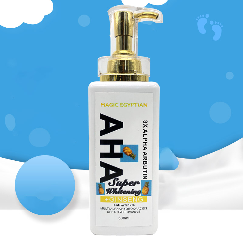 OEM фирменный логотип, волшебный отбеливающий лосьон для тела AHA, быстрое впитывание в экстра сухую кожу, Успокаивающая обезвоженная кожа