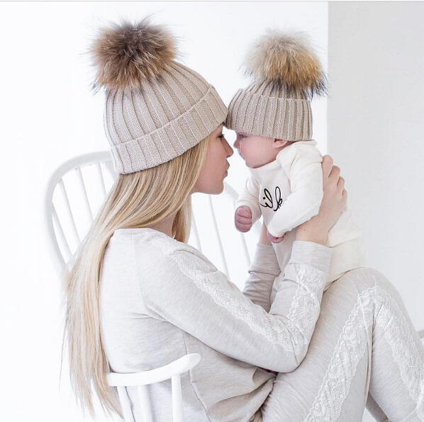 Creative new autumn and winter hundred hairballs to keep warm mother baby parent-child knitted hat cold hat