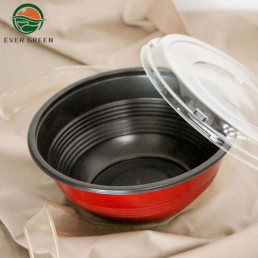 Plastic Disposable Takeout Donburi Rice Ramen Noodle Food Box With Clear Lid