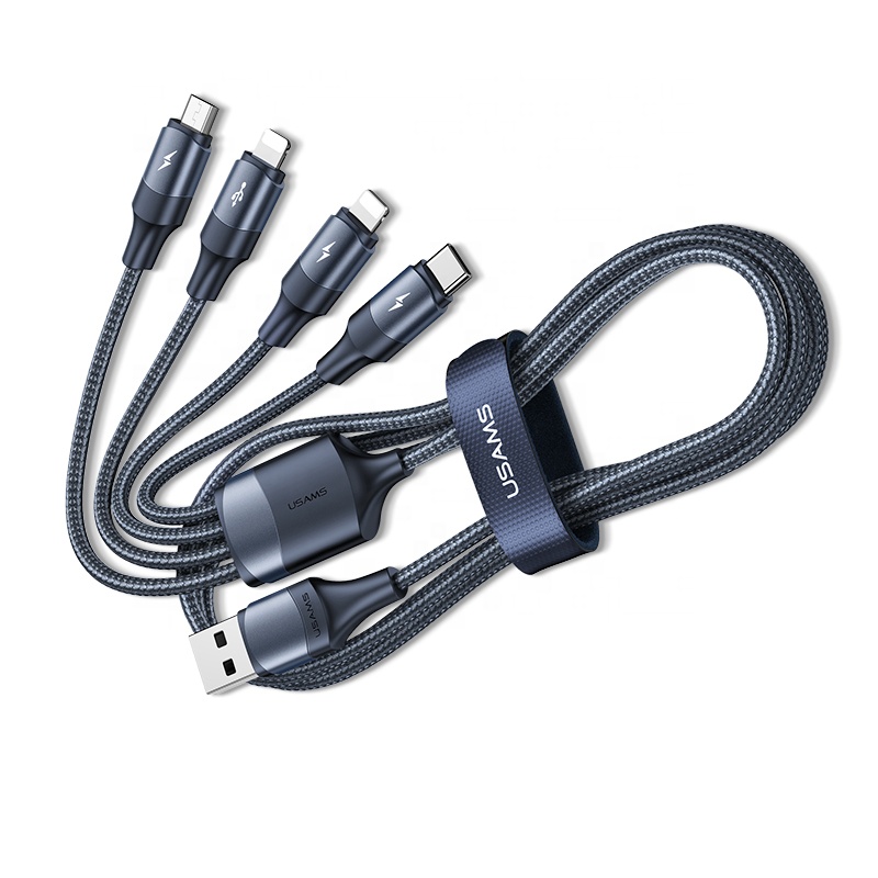 USAMS 4 in 1 micro usb type c 3A fast charging mobile phone flex data cables original for iPhone