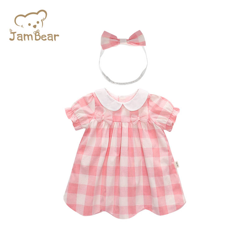 Платье JamBear baby doll, 100% органический хлопок, розовое для девочек, платье в клетку, юбка для младенцев, летнее платье для младенцев