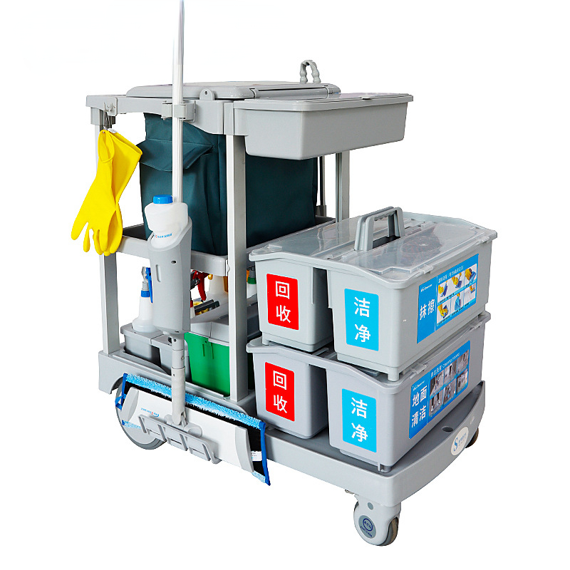 Double Bucket Clean Hospital Linen Plastic Hand Cart And Cleaning Trolley Hotel cleaning cart