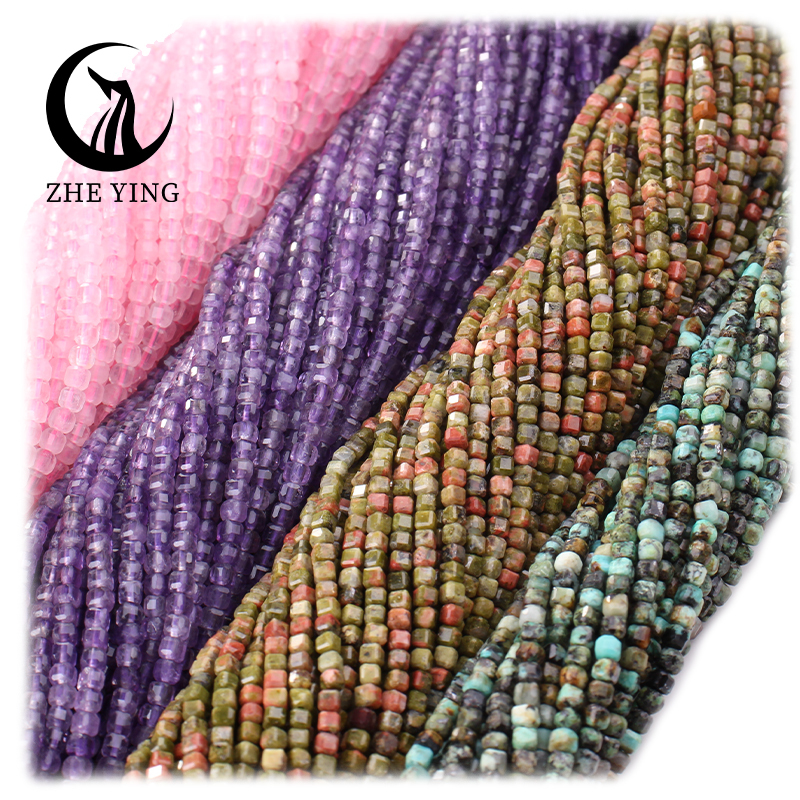 Zhe Ying 2.5mm Faceted Cube Stone Beads Natural Stone square Bead Gemstone Loose Faceted square Stone Beads for Jewelry Making