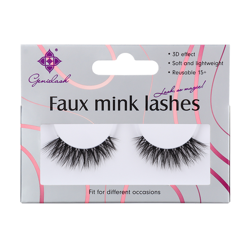 Genielash Private Label Clear Band Lighter Fluffy Wholesale Eyelashes 3d Faux Mink