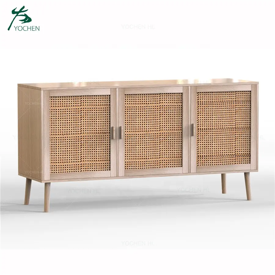 Home furniture wooden rattan sideboard cabinet buffet table cabinet for dinning room