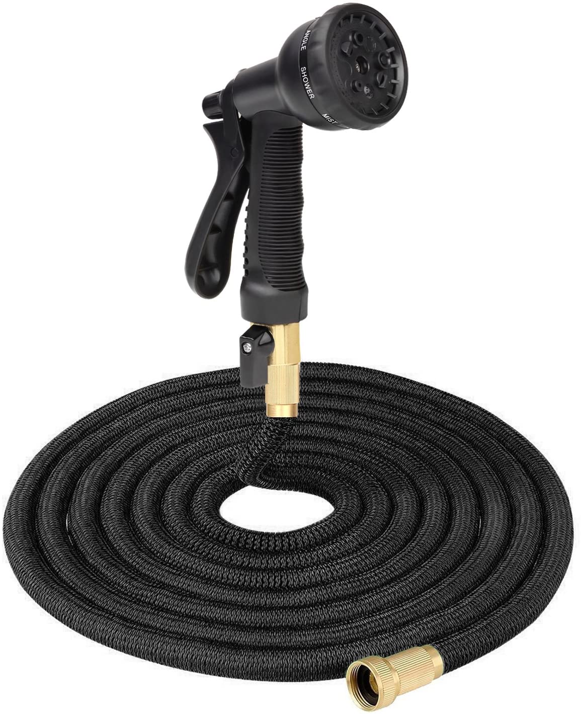 Expandable Garden Hose Pipe Sets Included Brass Valve Connector, Latex Inner Tube and Polyester Hose Webbing, Black