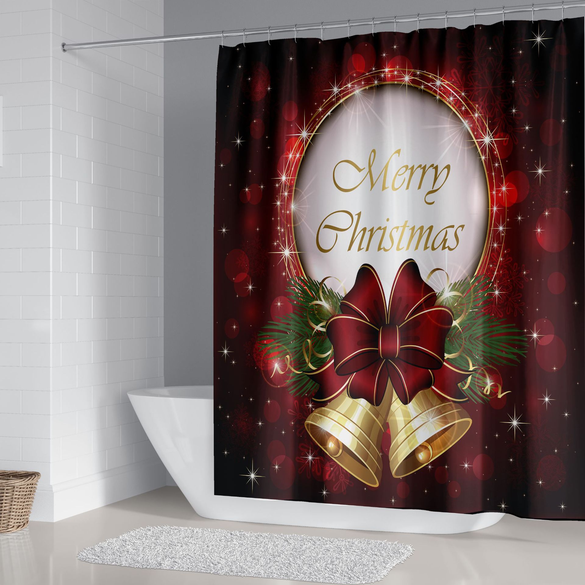 Wholesale Custom Christmas Designs Luxury Waterproof Print European Bathroom Shower Curtains
