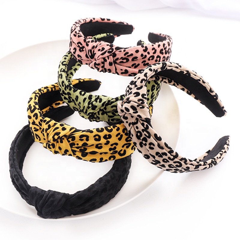 Diadema de leopardo diadema de felpa de leopardo с каймой nudos cruzados diadema accesorios для el cabello C