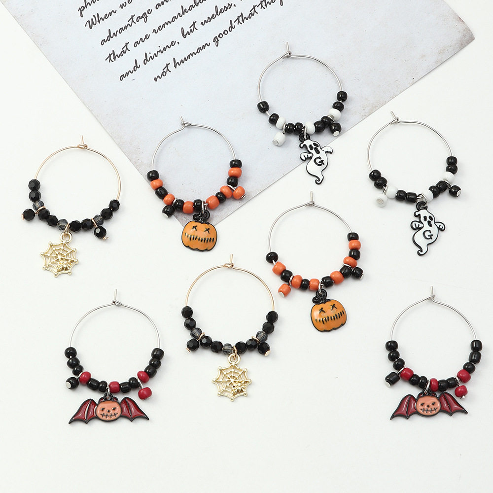 Halloween Bat Ghost Pumpkin Earrings Charms Wine Glass Charms for Bar Wine Accessories and Kitchenware