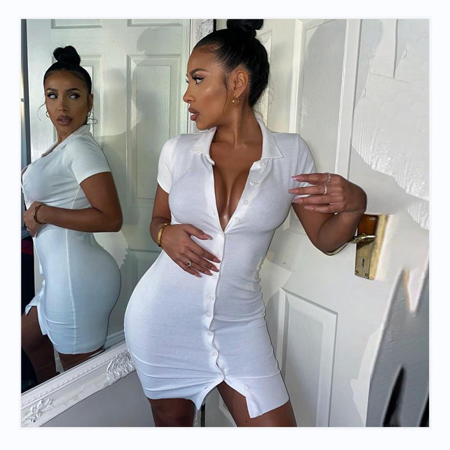 Fashion women sexy v neck custom Dress 2021 summer women elegant casual dresses rib knit bodycon dress women