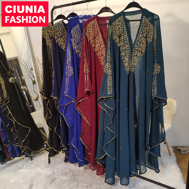 6227 # Горячая Распродажа Мандала кафтан Дизайн abayas ткань Исламская одежда мусульманское платье африканские бусины открытая абайя