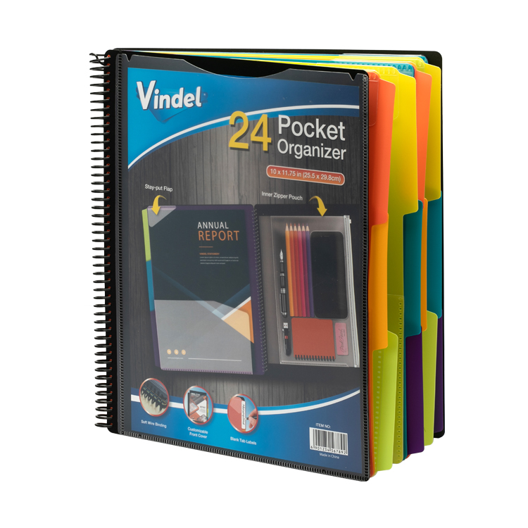 24 Pocket Poly Project Organizer with 12 Dividers, 24-Pocket Spiral File Folder Organizer
