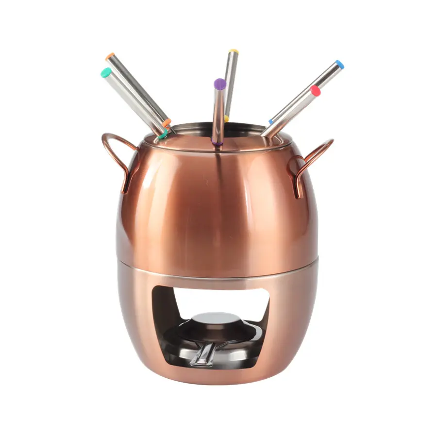 Fondue Set With 6 Forks Copper