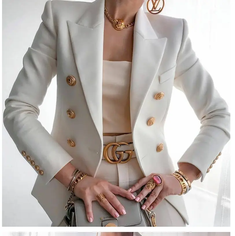 Stylish Double-Breasted Women Blazer Coat Long Sleeve Female Office Tops Solid Ladies Business Blazer