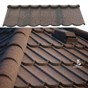 Zambia color stone metal tile Light weight stone coated metal roof cost 0.45mm 0.4mm roof tiles