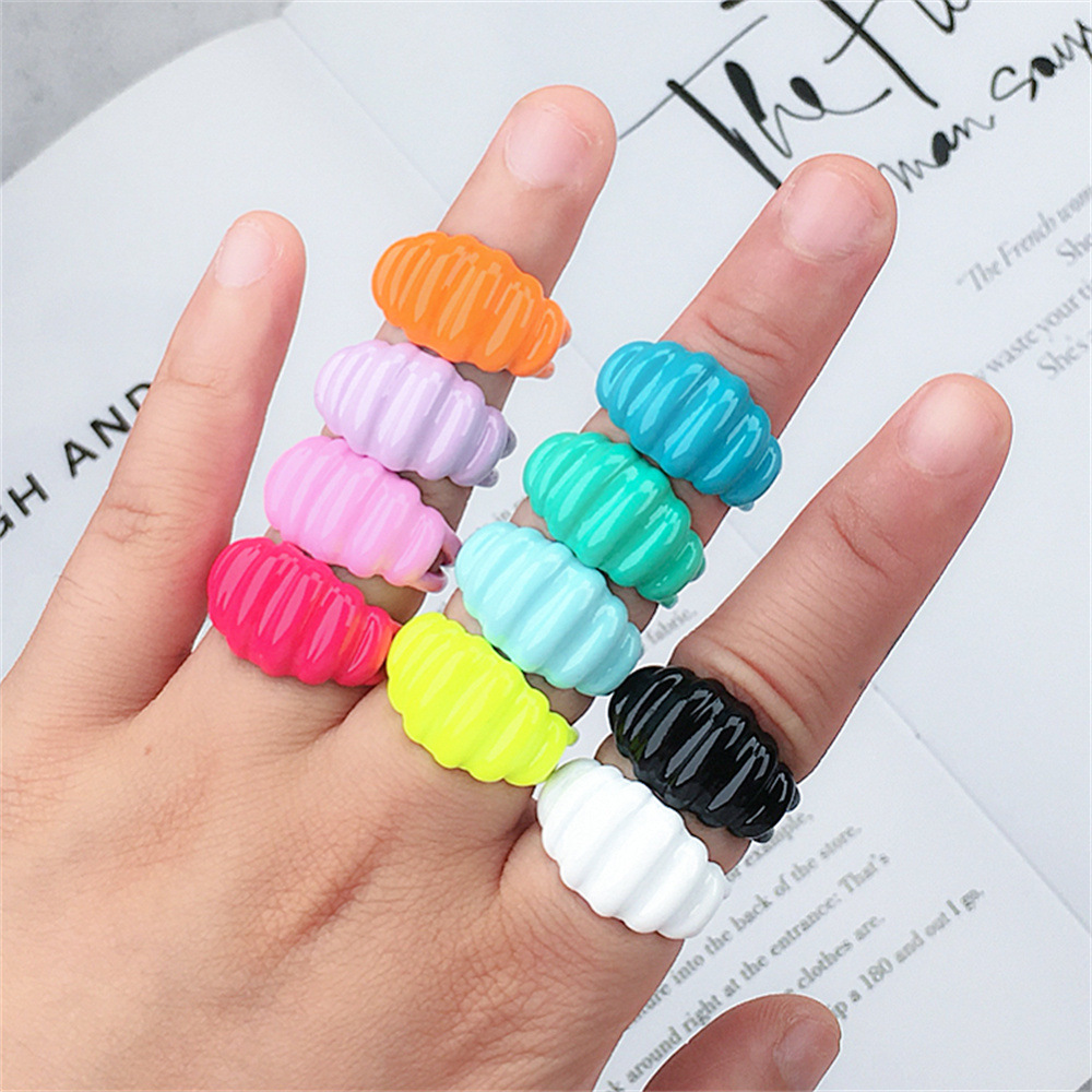 Adjustable Geometric Chunky Rings Summer Colorful Enamel Opening Finger Rings For Women