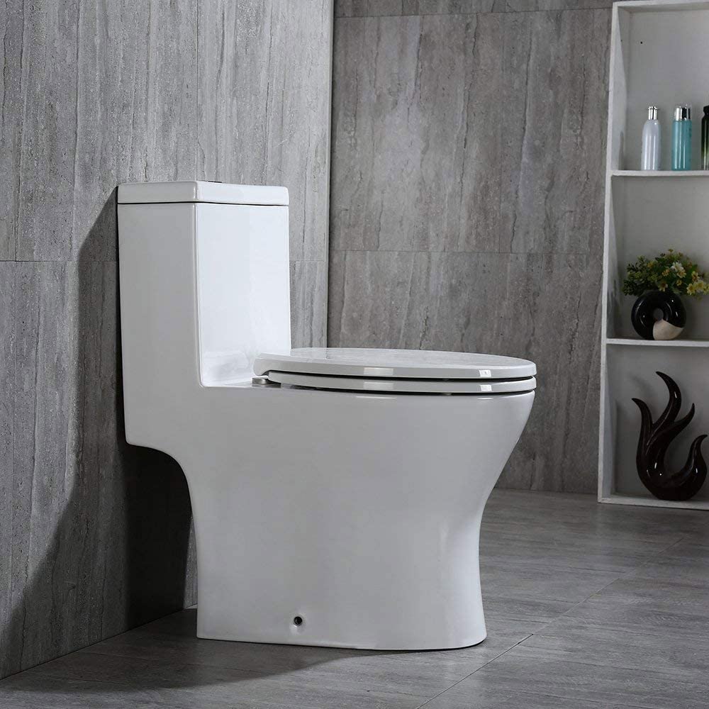 High quality Dual Flush Elongated One Piece ceramic Toilet with Soft Closing Seat sanitary ware floor mounted White Toilet Bowl