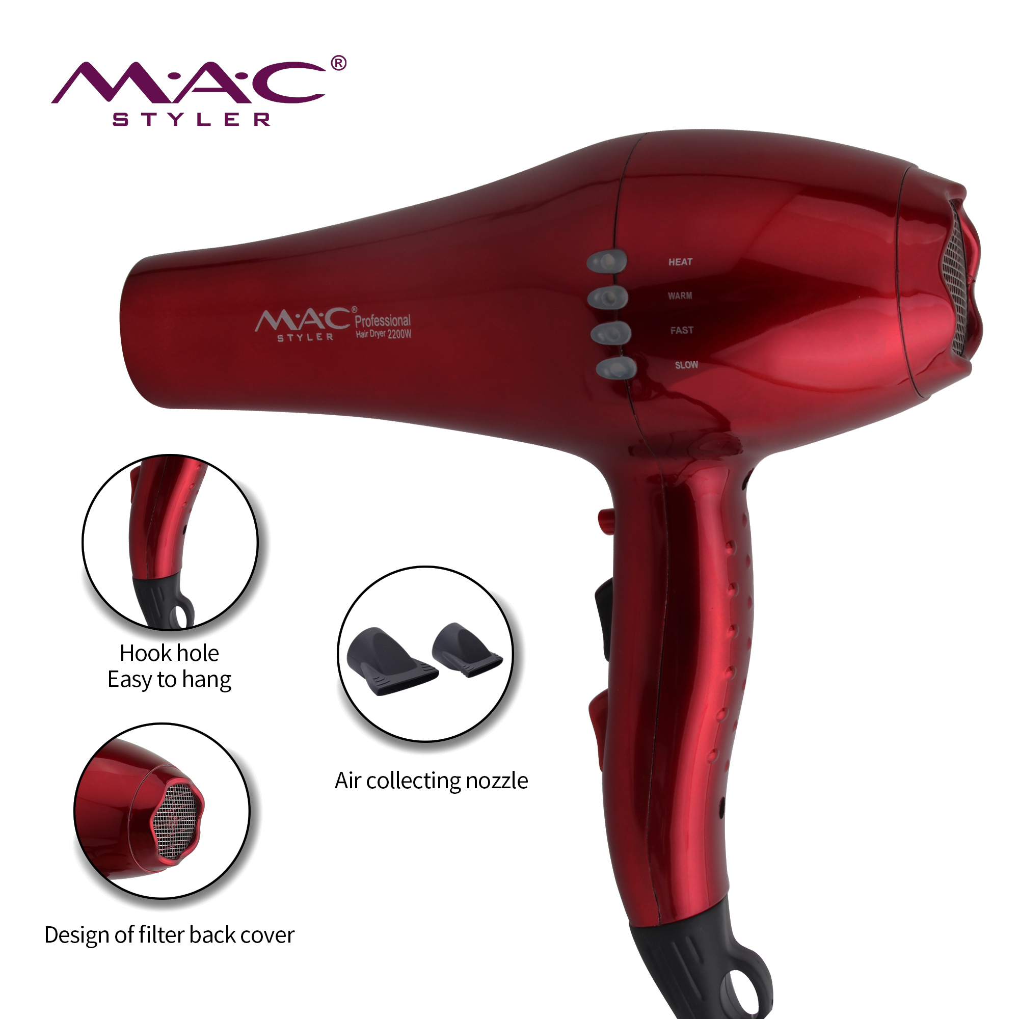 Salon professional air blower AC Motor 2200W 2speed settings wholesale hair dryer