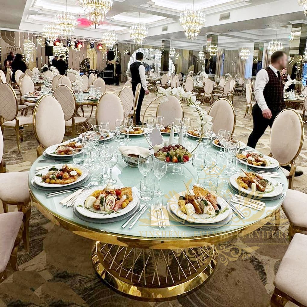 Luxury Wedding Event Stainless Steel Gold Hotel Round Dining table