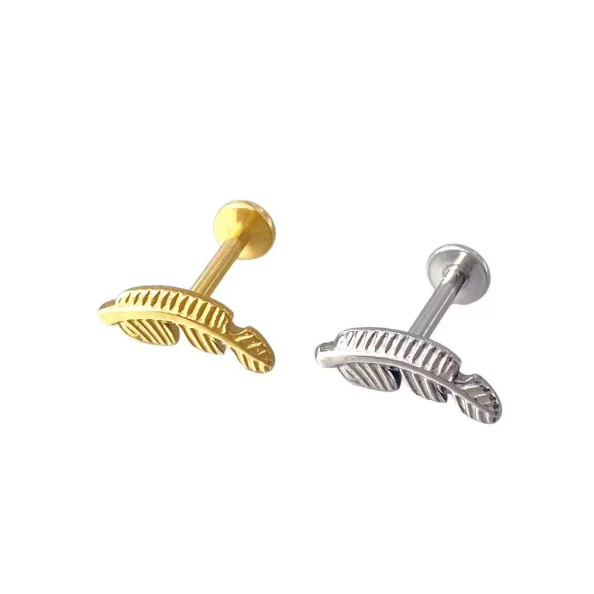 F136 Titanium Feather Lip Stud G23 Titanium Alloy Earrings Inner Teeth Flat Rod Ear Bone Stud Body Piercing Jewelry