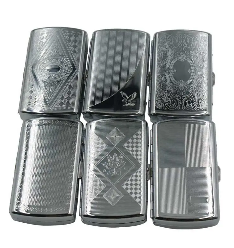 UCHOME Stainless steel embossed cigarette case Flip cover anti-pressure male cigarette case Metal cigarette case