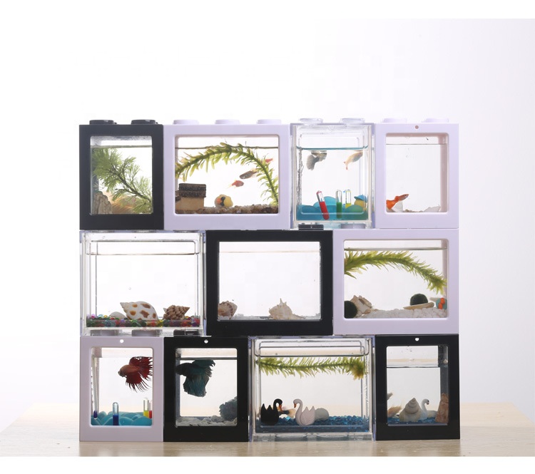 plastic Betta decoration Mini PVC unique acrylic glass fish tank aquarium with led light