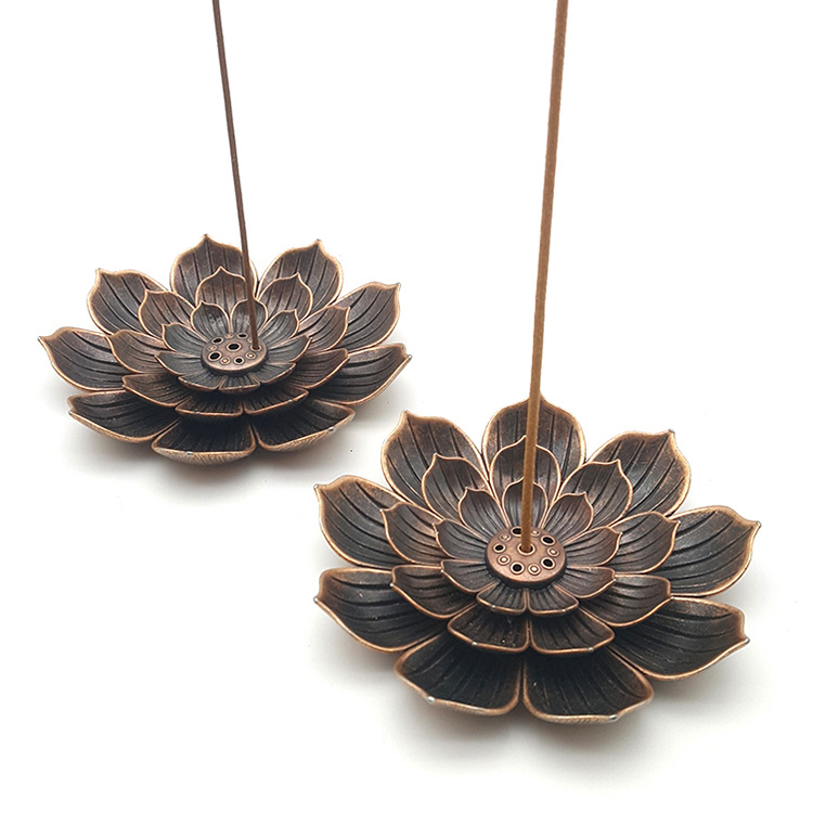 Delicate Handmade Flower Shape Lotus Metal Brass Stick Incense Holder