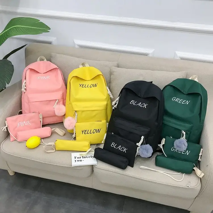 Value set 3-piece-set shoulder bag pencil bag backpack Junior high school students school bag candy color backpack