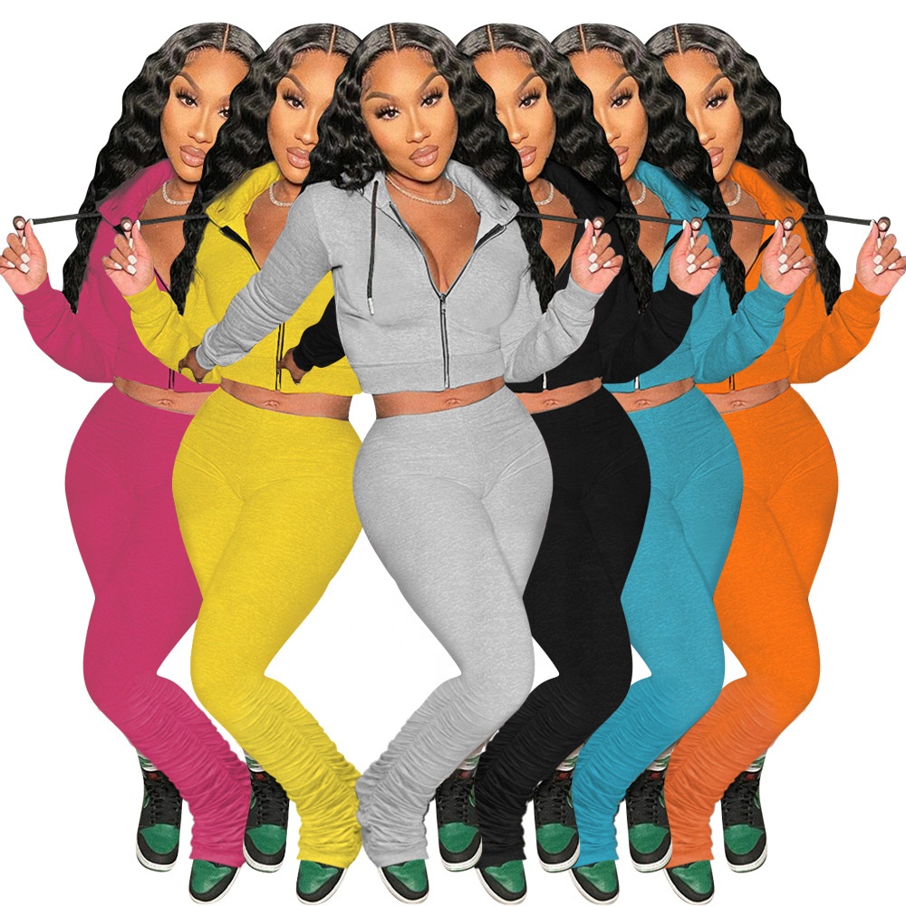 Z8 Fall 2021 Women Clothes Cropped Hoodie Biker Long Set Women Sweatsuits Jogger Set Ladies Gym Sports Wear