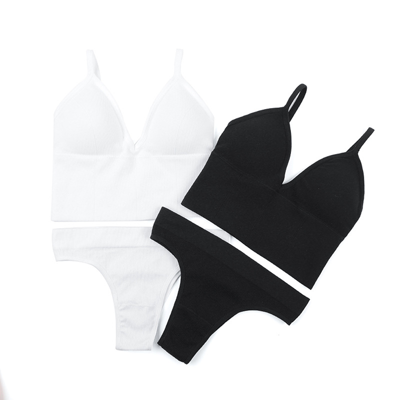 2021 New Arrival Underwear Bra Seamless Women G-string Set Cotton Tops Low Waist Panties Briefs Soft Active Fitness