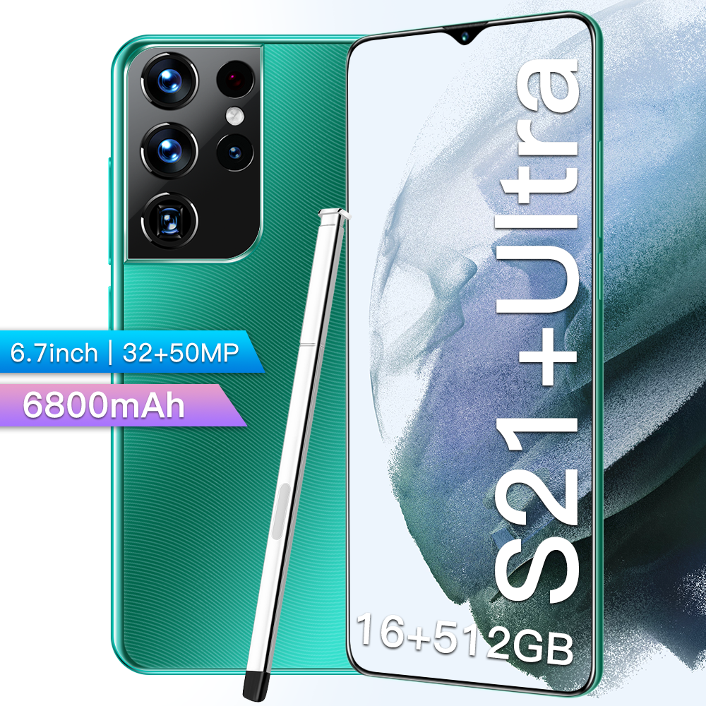 Global Unlocked 6.7inch S21+ Ultra cell phone 10 core HD Camera 32MP+50MP smart phone 6800mah Dual sim 12GB+512GB mobile Phones