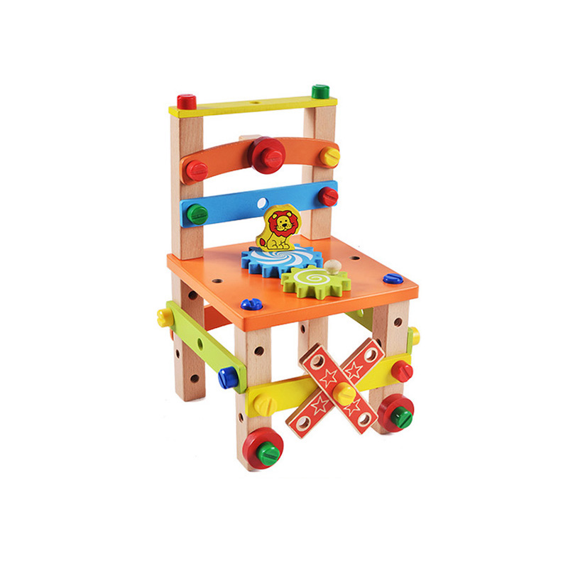kids pretend toys mainan anak Wholesale Kids Wooden DIY Nut Screws Tools Assemble wooden chair toy