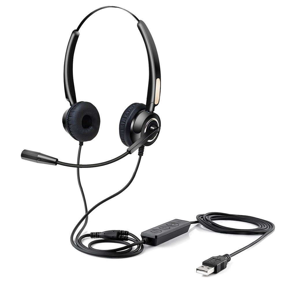 Quick connected USB headsets binaural wired office reception center headsets for computer Telecommuting