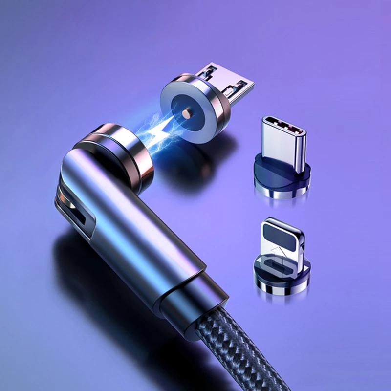 Вращающийся на 540 градусов Магнитный кабель Micro USB Type C, Магнитный зарядный кабель, зарядный кабель для iPhone, Xiaomi, Samsung, USB-провод для телефона