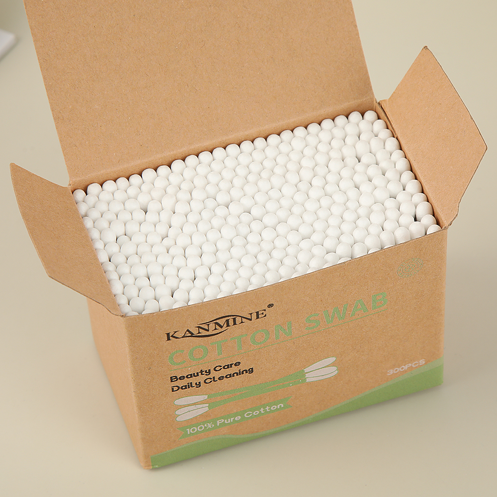 Hot sale 300pcs Private label lip eco friendly cotton bud in kraft paper box manufacturers in China qtip cotton swabs