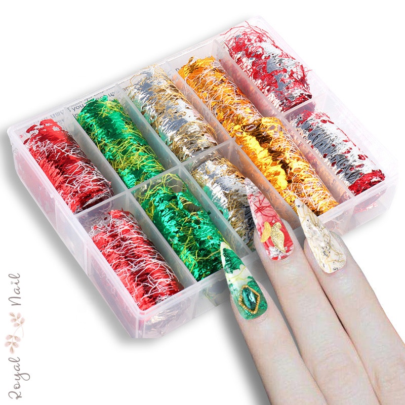 3D сетки Nail Art Наклейки с золотыми и серебряными зарядное устройство для авто с контрастным алюминиевым ободком фольга хлопья для украшения ногтей