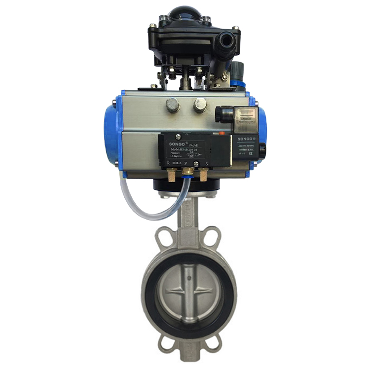 DN150 DN65 PN16 6 дюймов EPDM Резиновое сиденье вафель Тип Нержавеющая сталь двойного действия пневматический привод Клапан-Бабочка
