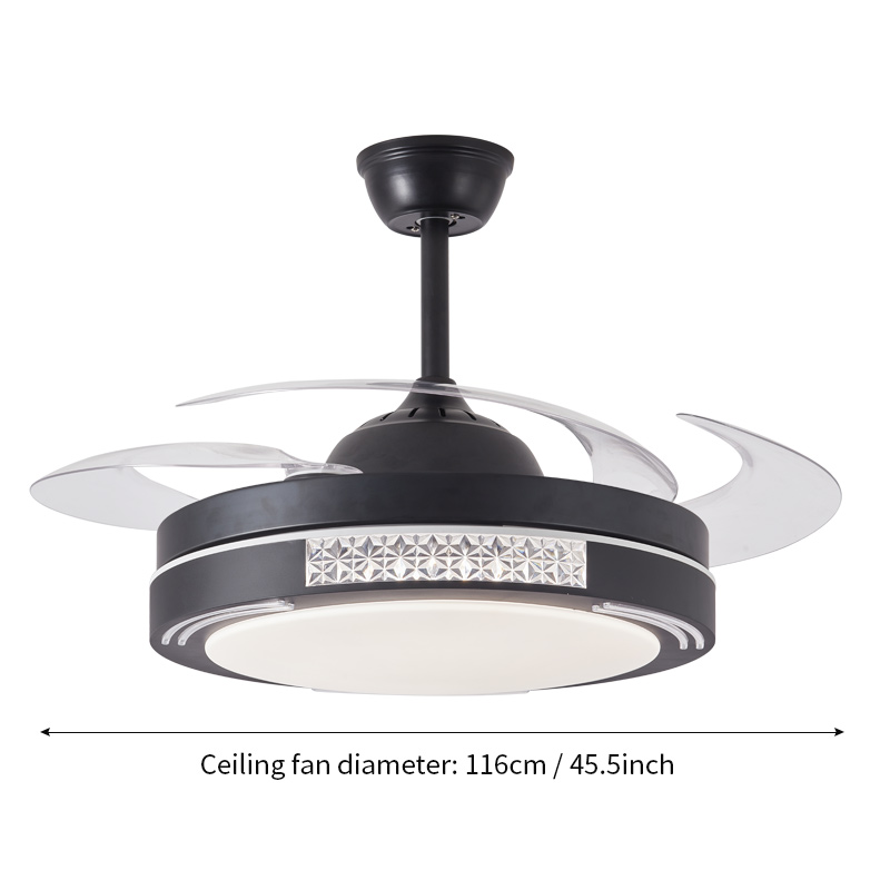 Dimmable Fandelier Crystal Ceiling Fans With Lights And Remote Modern Invisible Retractable Chandelier Fan Light LED