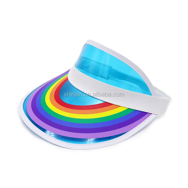 Wholesale Summer Rainbow Color Sport Hat Cap Plastic UV Protection Sun Visor Hat for People