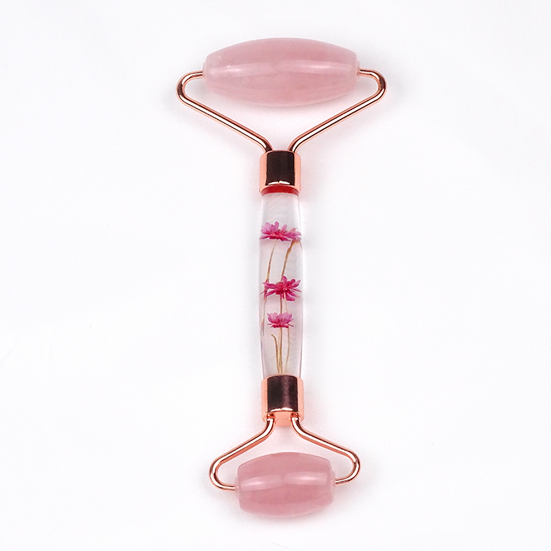 Anti-aging treatment flower Handle Rose Quartz Pink Jade Roller massage natural jade roller facial massage