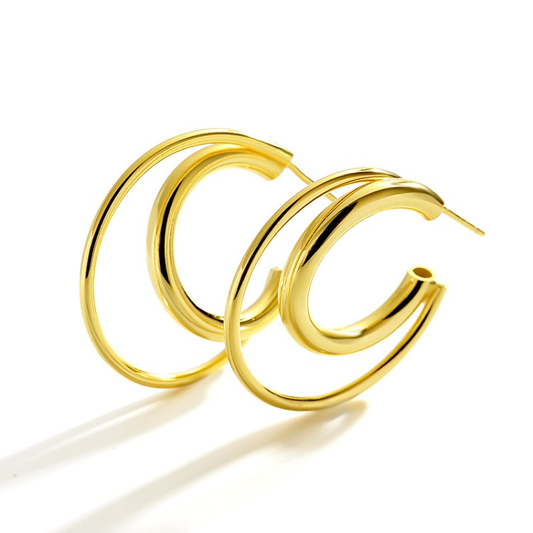 Luxury jewelry 925 sterling silver gold plated double layer ear rings