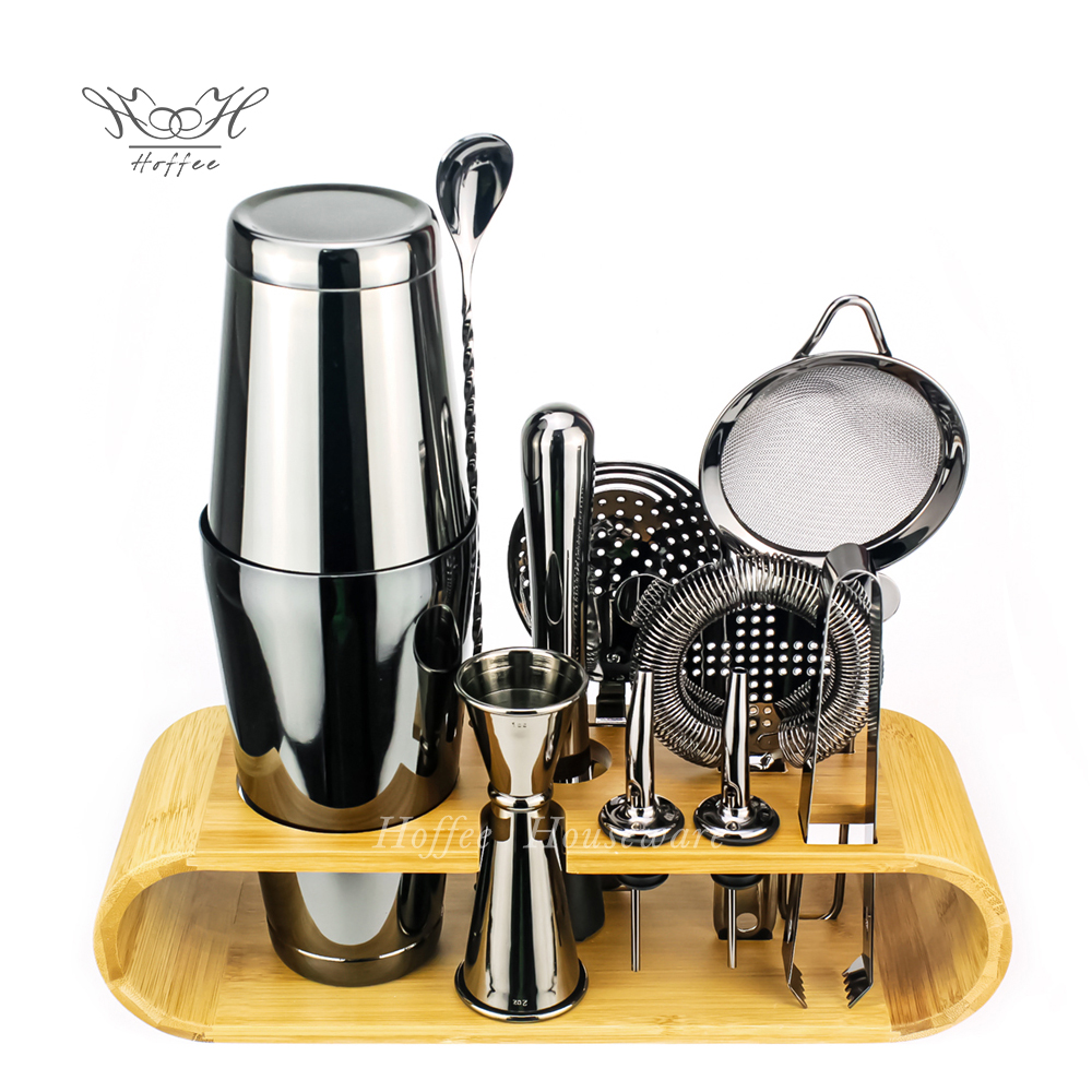 Stainless Steel Gun Black Plated 10 Pieces Martini Shaker Kit Essential Cocktail Maker Set