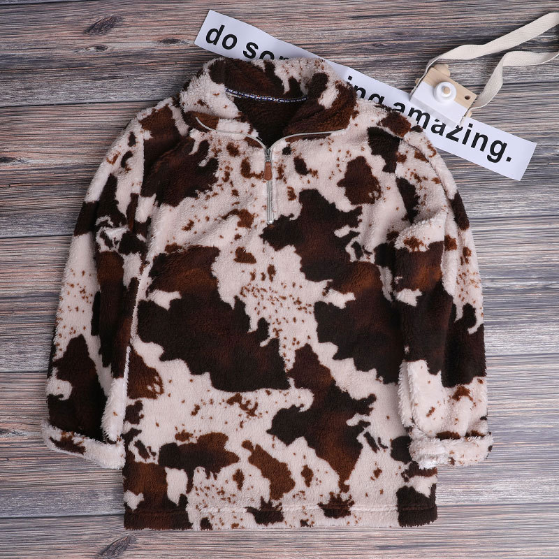 Amazon Sherpa Fleece Print Cow Hide Winter Pullover Mom Dad Boys Girls Baby One Family Outfits Clothes
