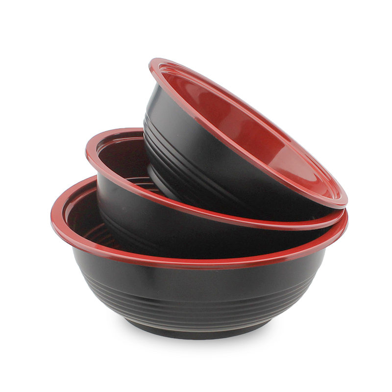 Quality Black Red Disposable Soup Salad Noodle Food Container Plastic Microwave Poke Soup Bowl With Lid