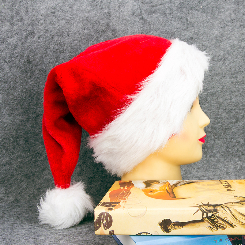 In Stock Classic Christmas Decoration Supplies Red Polyester Material Santa Christmas Hat