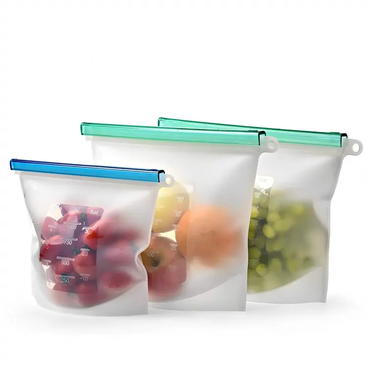 Custom Bpa Free Zip Freezer Fresh Reusable Airtight Seal Seal Pour Zipper Kitchen Silicone Food Storage Bag
