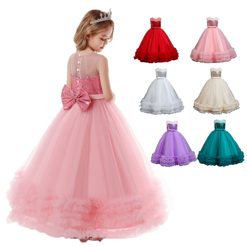 5-15 Old Mesh Kids Dress Half Sleeve Long Wedding Dresses For Teenage Girls Children's Clothing Girls Fabrics For Dresses Lace