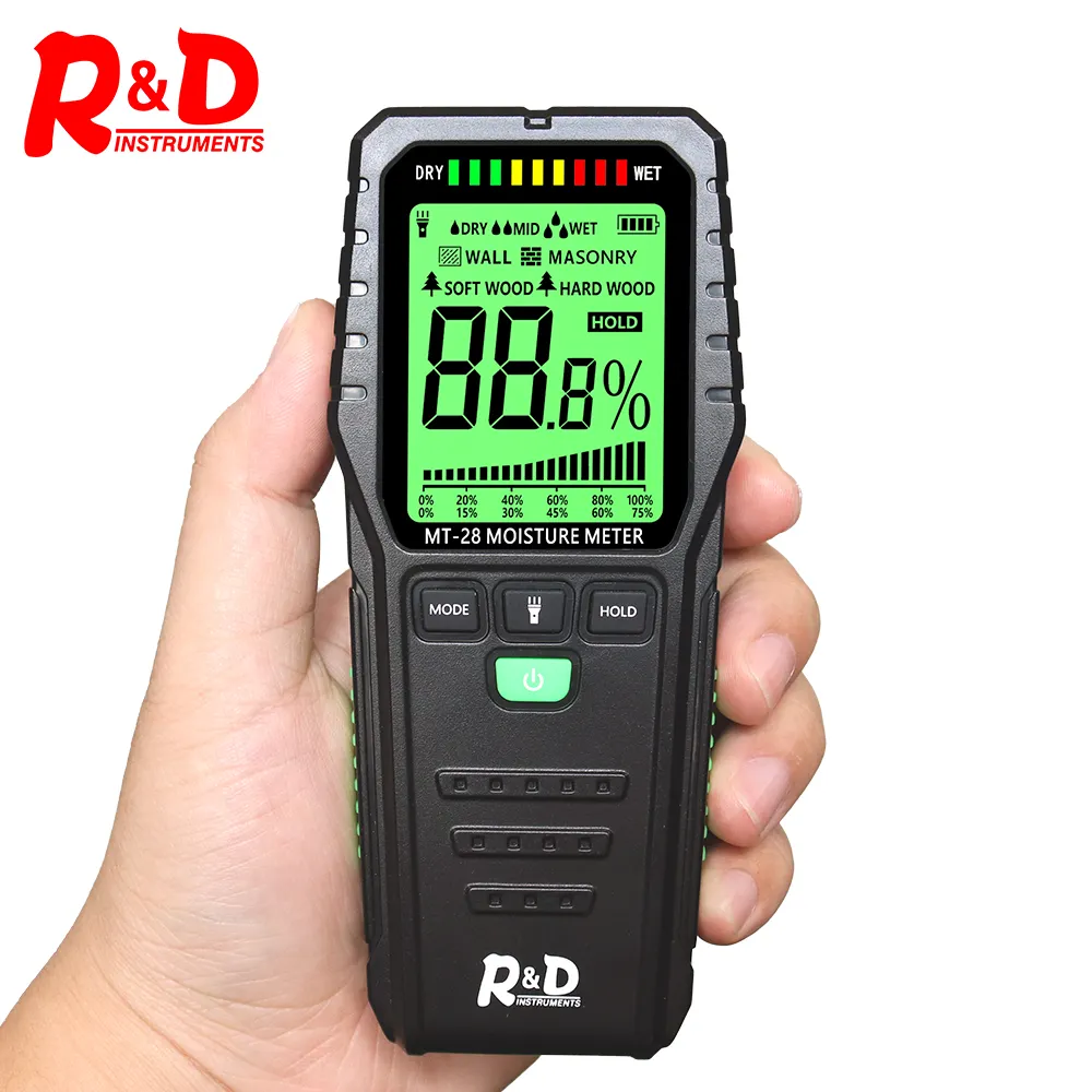 R D MT28 Measuring tool Inductive Wood Moisture Meter Digital Electrical Tester LCD Display Ectromagnetic Wave Timber Hygrometer